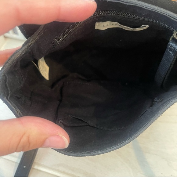 Lucky Brand Mini Saddle Bag Crossbody Black Suede Tassel Adjustable Leather Boho - Picture 9 of 14